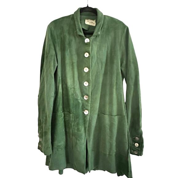 ROBIN KAPLAN Green Lagenlook Fairycore Whimsigoth Coat Jacket Shell Buttons - Picture 1 of 5